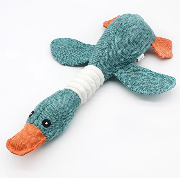 Peluche de pato ecológico para perros, pato de lino de doble anillo, juguete interactivo para dormir para aliviar el aburrimiento, sonido de mordida, juguetes de peluche para perros y gatos.