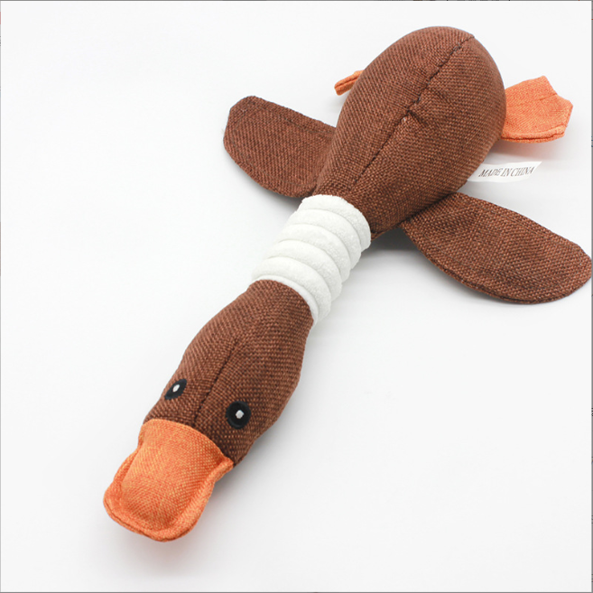 Eco-Friendly Dogs Plush Toy Duck Double-Ring Linen Duck Interactive Sleep to Relieve Boredom Bite Sound Pet Dog Cats Plush Toys