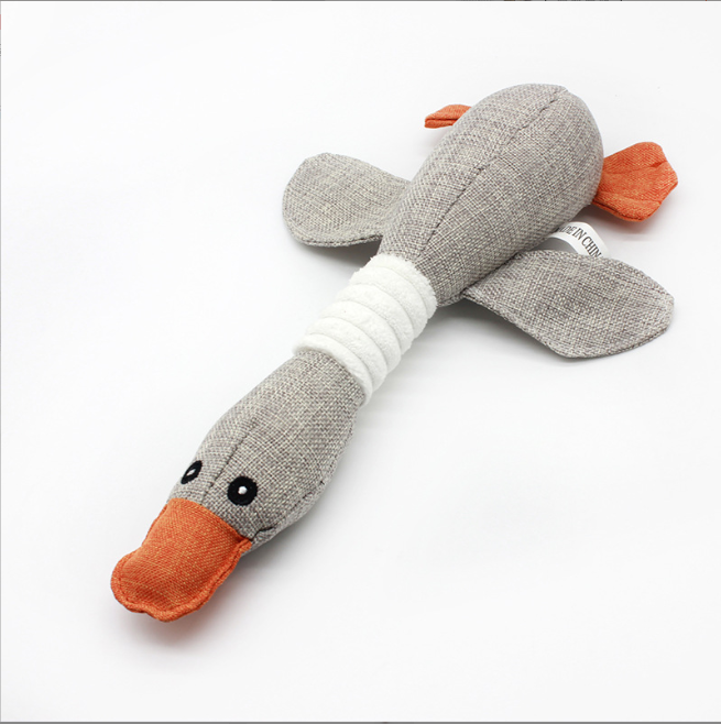 Eco-Friendly Dogs Plush Toy Duck Double-Ring Linen Duck Interactive Sleep to Relieve Boredom Bite Sound Pet Dog Cats Plush Toys