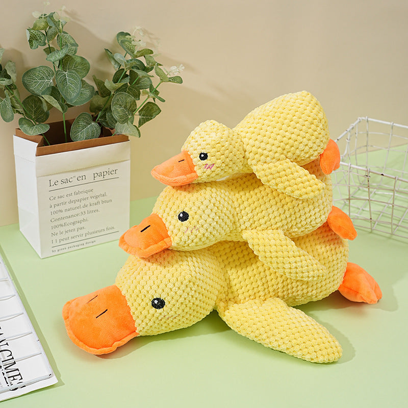 Qbell Plush Companion Sleeping Duck Dog Toys for Small Large Dogs Bite Resistant Teeth Grinding Sound Relief Duck Sound Toy