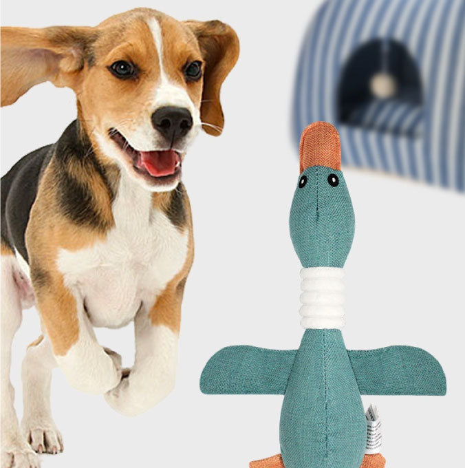 Eco-Friendly Dogs Plush Toy Duck Double-Ring Linen Duck Interactive Sleep to Relieve Boredom Bite Sound Pet Dog Cats Plush Toys