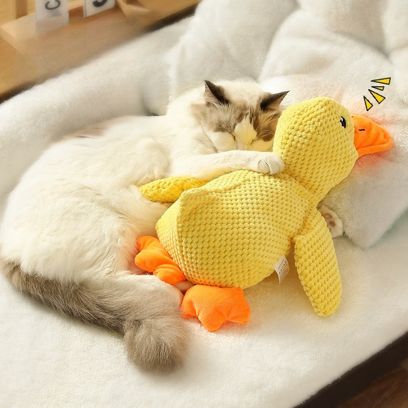 Qbell Plush Companion Sleeping Duck Dog Toys for Small Large Dogs Bite Resistant Teeth Grinding Sound Relief Duck Sound Toy